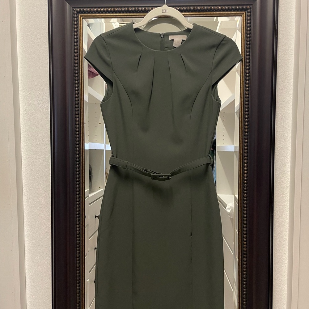 H&M Olive Green Midi Dress with Belt
